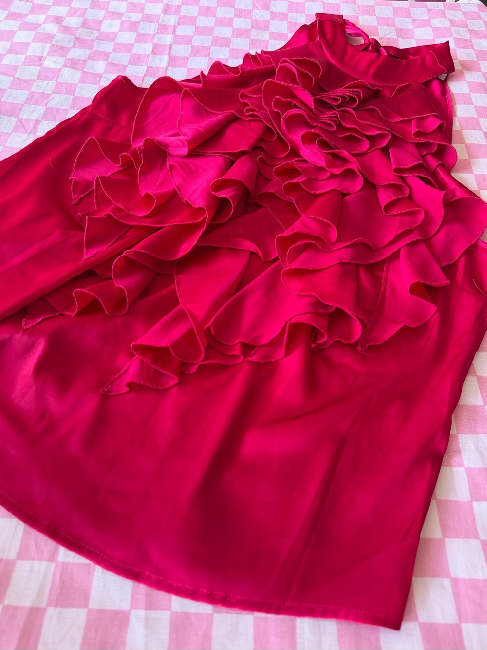 New York & Company Magenta Ruffle Front Halter Blouse sz L - Picture 8 of 10